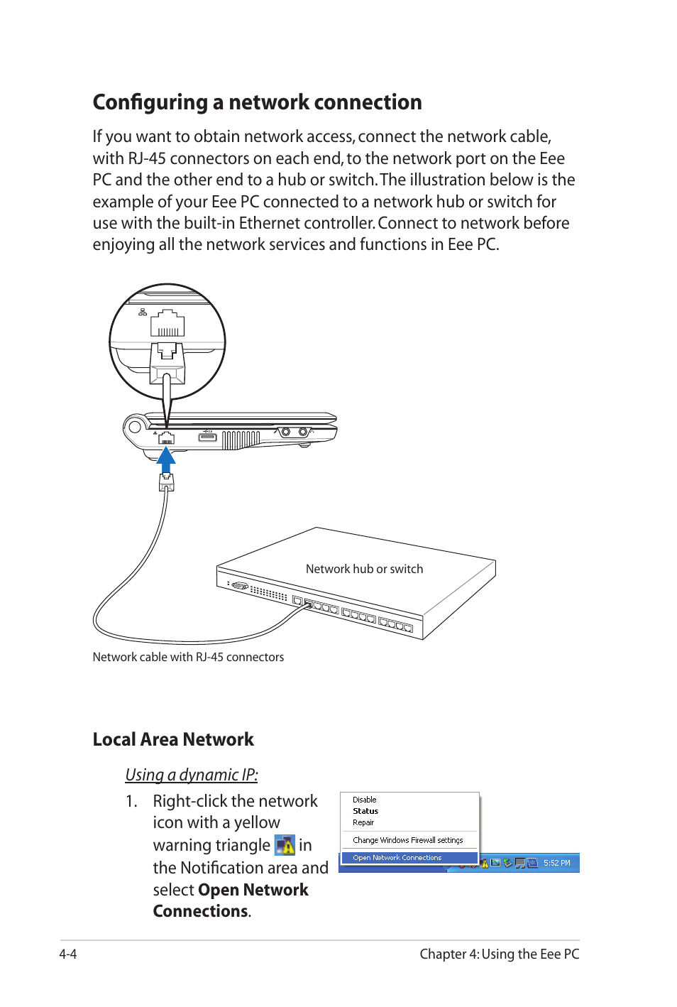 Configuring a network connection | Asus Eee PC 701SD/XP User Manual | Page 44 / 80