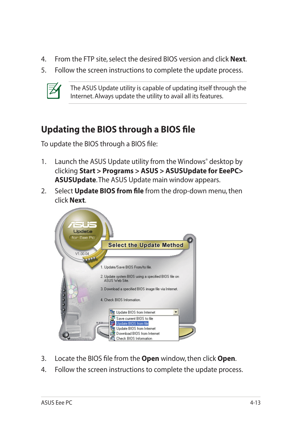Updating the bios through a bios file | Asus Eee PC 701SD/XP User Manual | Page 53 / 80