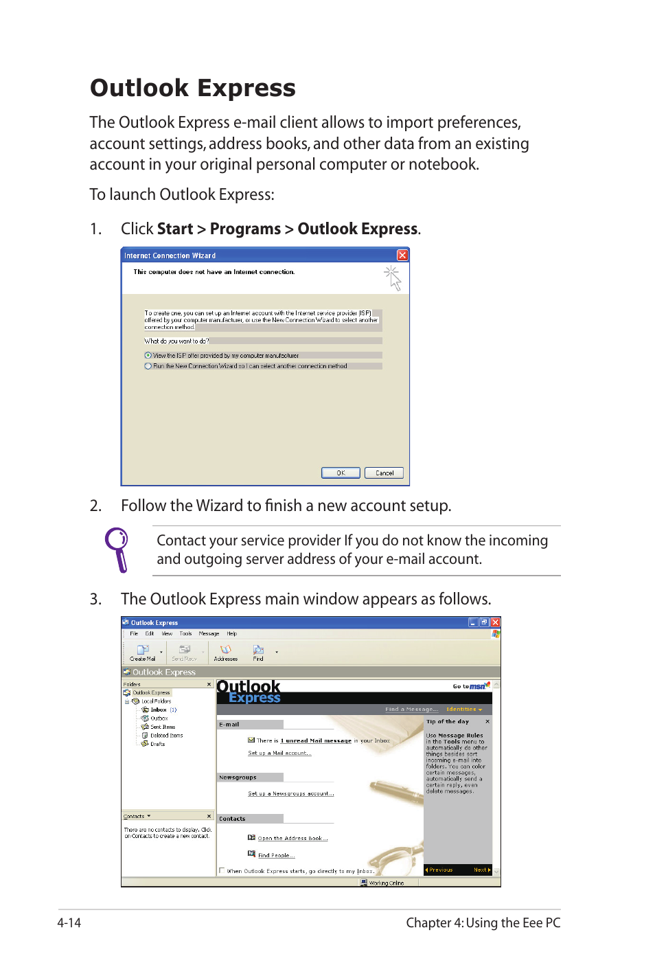 Outlook express | Asus Eee PC 701SD/XP User Manual | Page 54 / 80