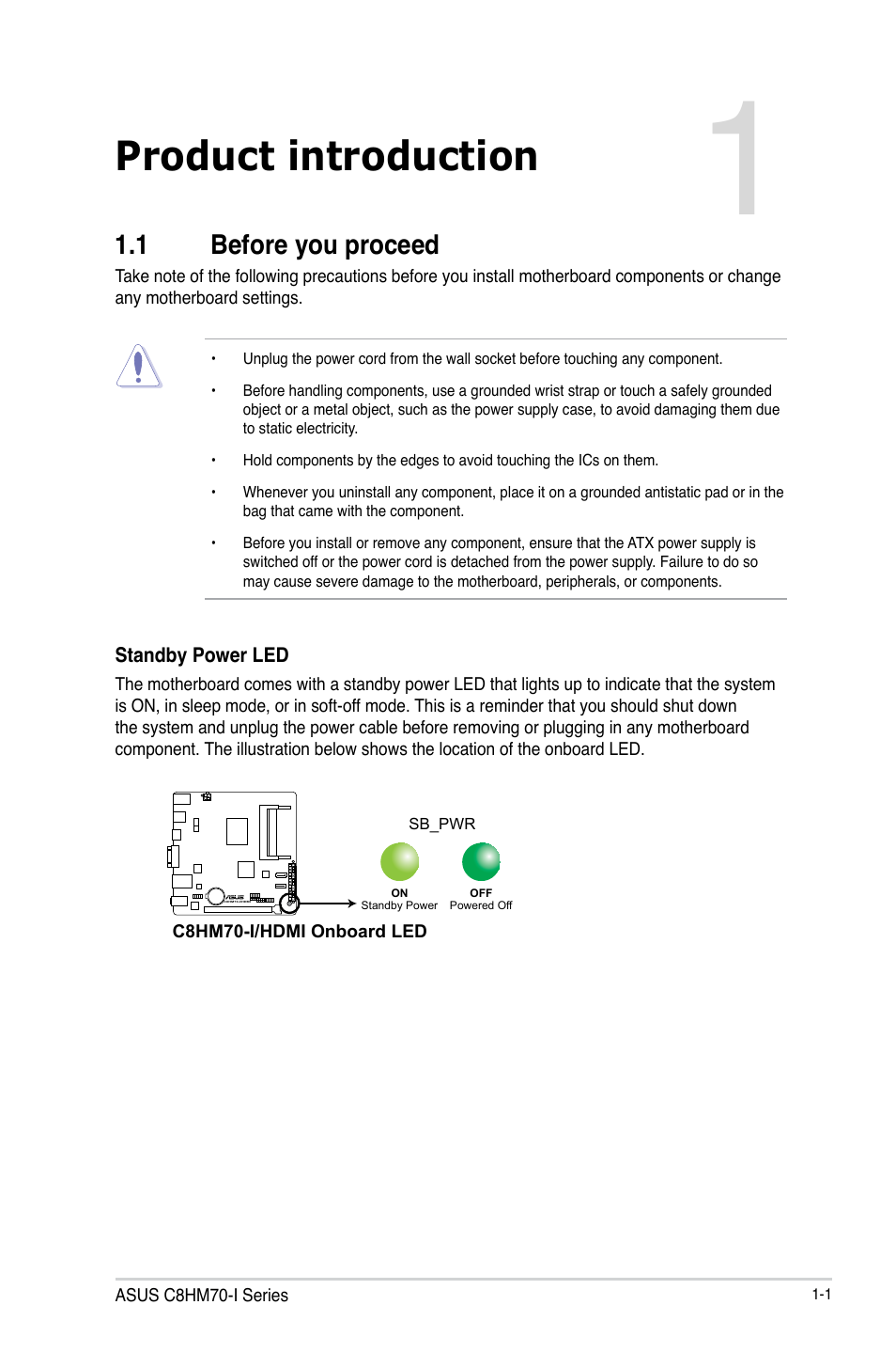 Product introduction, 1 before you proceed | Asus C8HM70-I/HDMI User Manual | Page 11 / 62