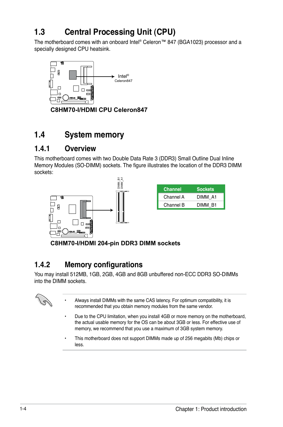 3 central processing unit (cpu), 1 overview | Asus C8HM70-I/HDMI User Manual | Page 14 / 62