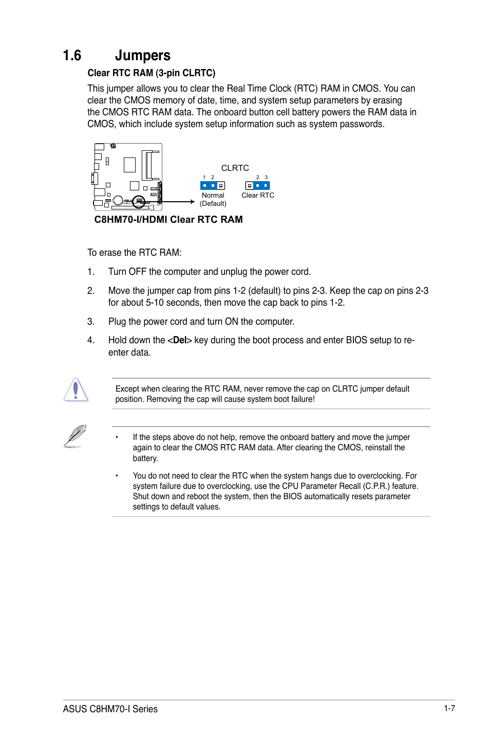 6 jumpers | Asus C8HM70-I/HDMI User Manual | Page 17 / 62