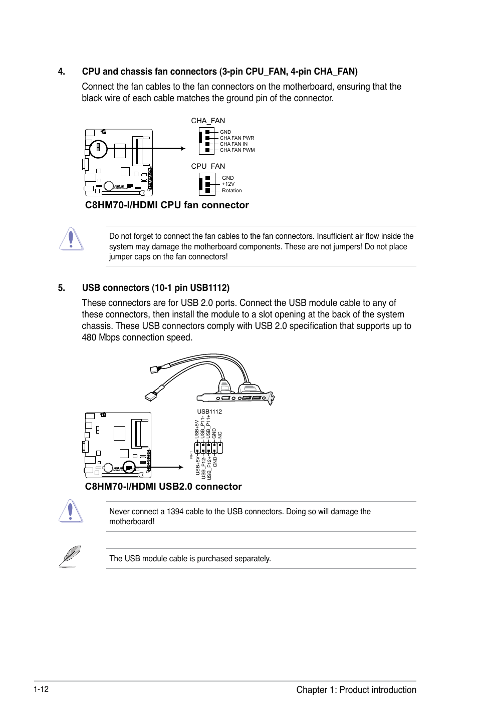 C8hm70-i/hdmi cpu fan connector | Asus C8HM70-I/HDMI User Manual | Page 22 / 62