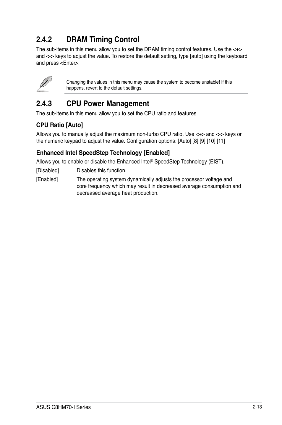 2 dram timing control, 3 cpu power management | Asus C8HM70-I/HDMI User Manual | Page 39 / 62