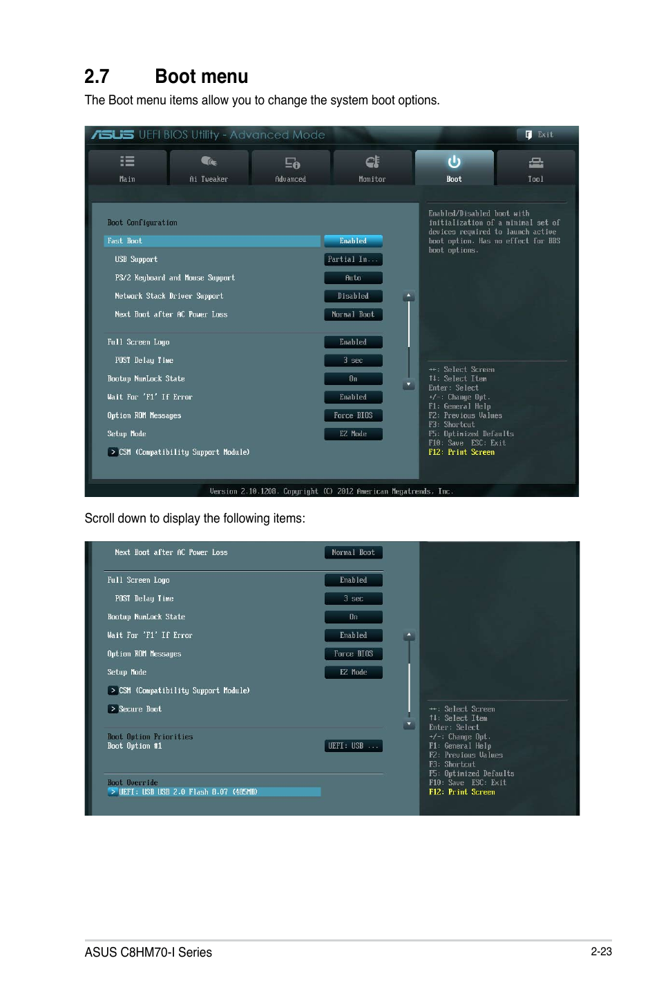 7 boot menu | Asus C8HM70-I/HDMI User Manual | Page 49 / 62