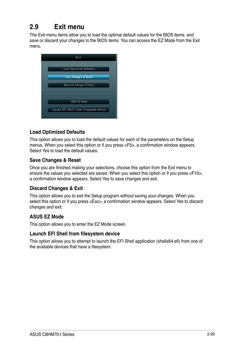 9 exit menu | Asus C8HM70-I/HDMI User Manual | Page 55 / 62