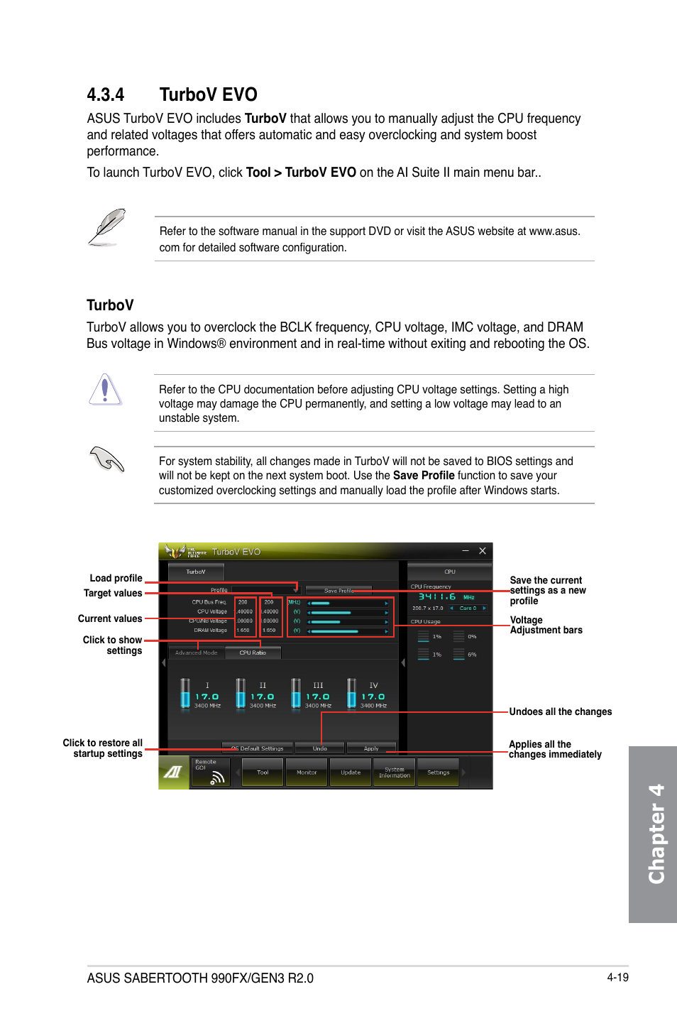 4 turbov evo, Turbov evo -19, Chapter 4 | Turbov | Asus SABERTOOTH 990FX/GEN3 R2.0 User Manual | Page 137 / 184