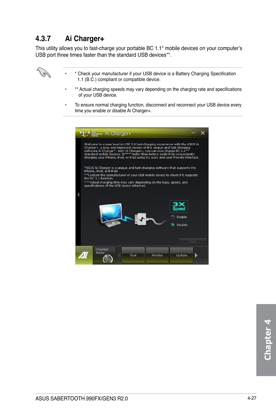 7 ai charger, Ai charger+ -27, Chapter 4 | Asus SABERTOOTH 990FX/GEN3 R2.0 User Manual | Page 145 / 184