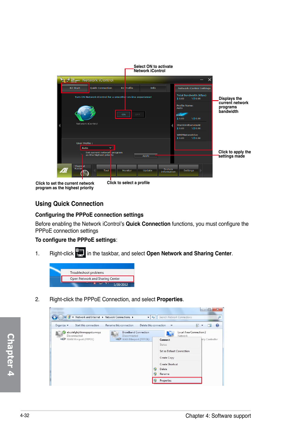 Chapter 4, Using quick connection | Asus SABERTOOTH 990FX/GEN3 R2.0 User Manual | Page 150 / 184