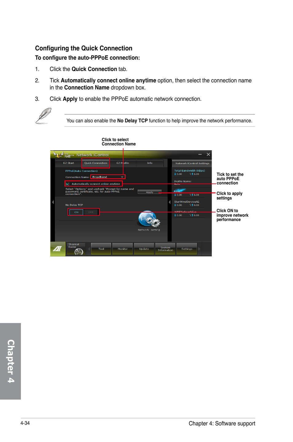 Chapter 4, Configuring the quick connection | Asus SABERTOOTH 990FX/GEN3 R2.0 User Manual | Page 152 / 184