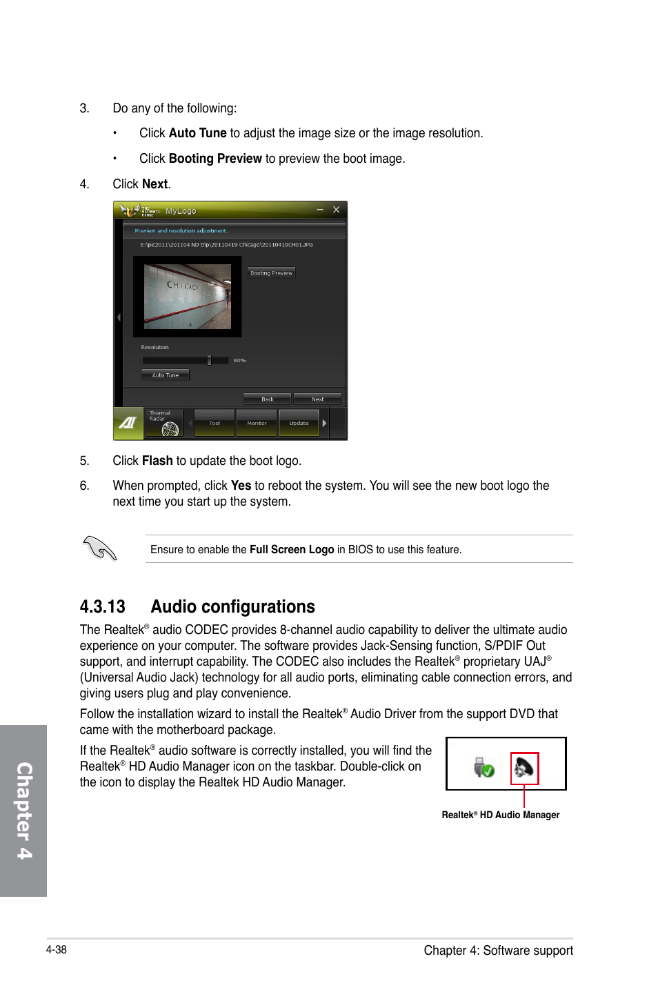 13 audio configurations, Audio configurations -38, Chapter 4 | Asus SABERTOOTH 990FX/GEN3 R2.0 User Manual | Page 156 / 184