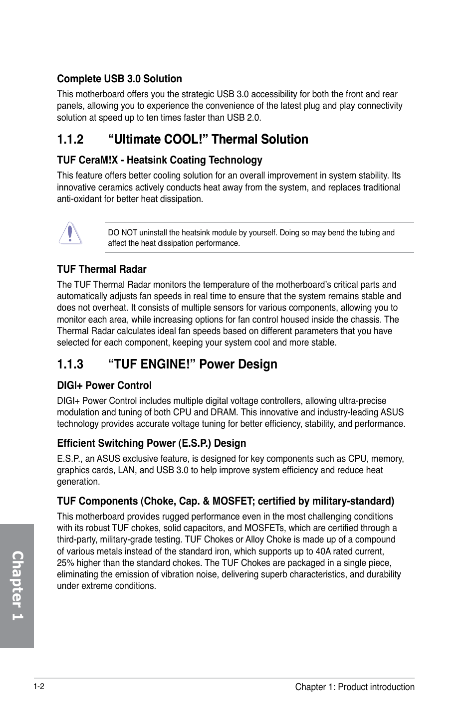 2 “ultimate cool!” thermal solution, 3 “tuf engine!” power design, Ultimate cool!” thermal solution -2 | Tuf engine!” power design -2, Chapter 1 | Asus SABERTOOTH 990FX/GEN3 R2.0 User Manual | Page 16 / 184