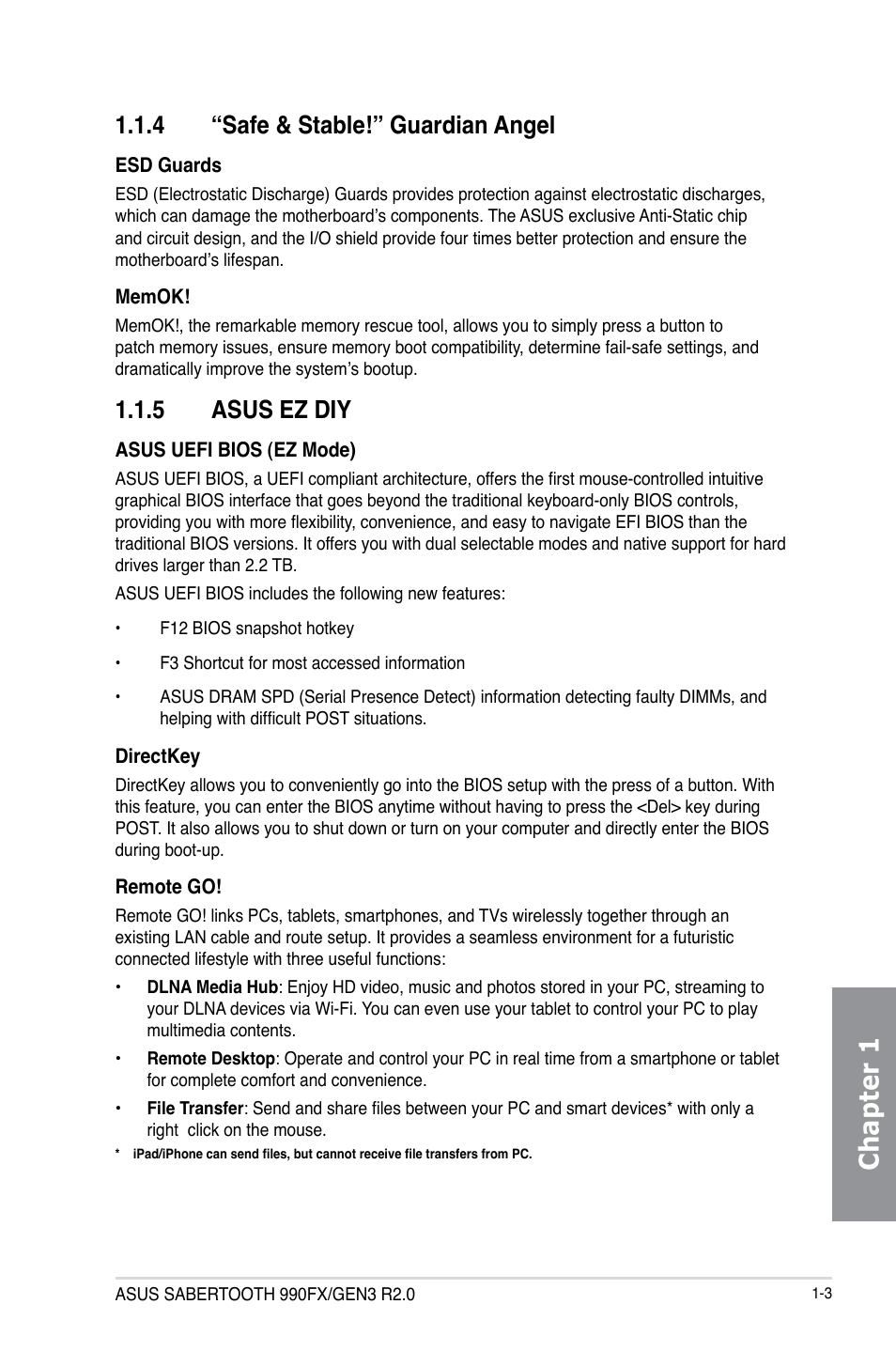 4 “safe & stable!” guardian angel, 5 asus ez diy, Safe & stable!” guardian angel -3 | Asus ez diy -3, Chapter 1 | Asus SABERTOOTH 990FX/GEN3 R2.0 User Manual | Page 17 / 184