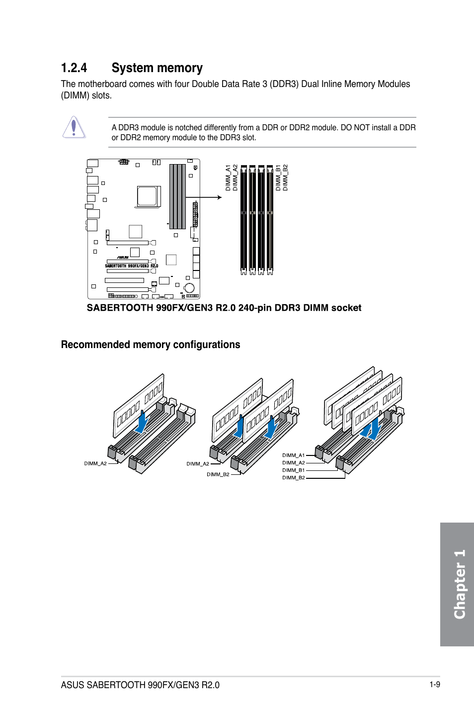 4 system memory, System memory -9, Chapter 1 | Asus SABERTOOTH 990FX/GEN3 R2.0 User Manual | Page 23 / 184