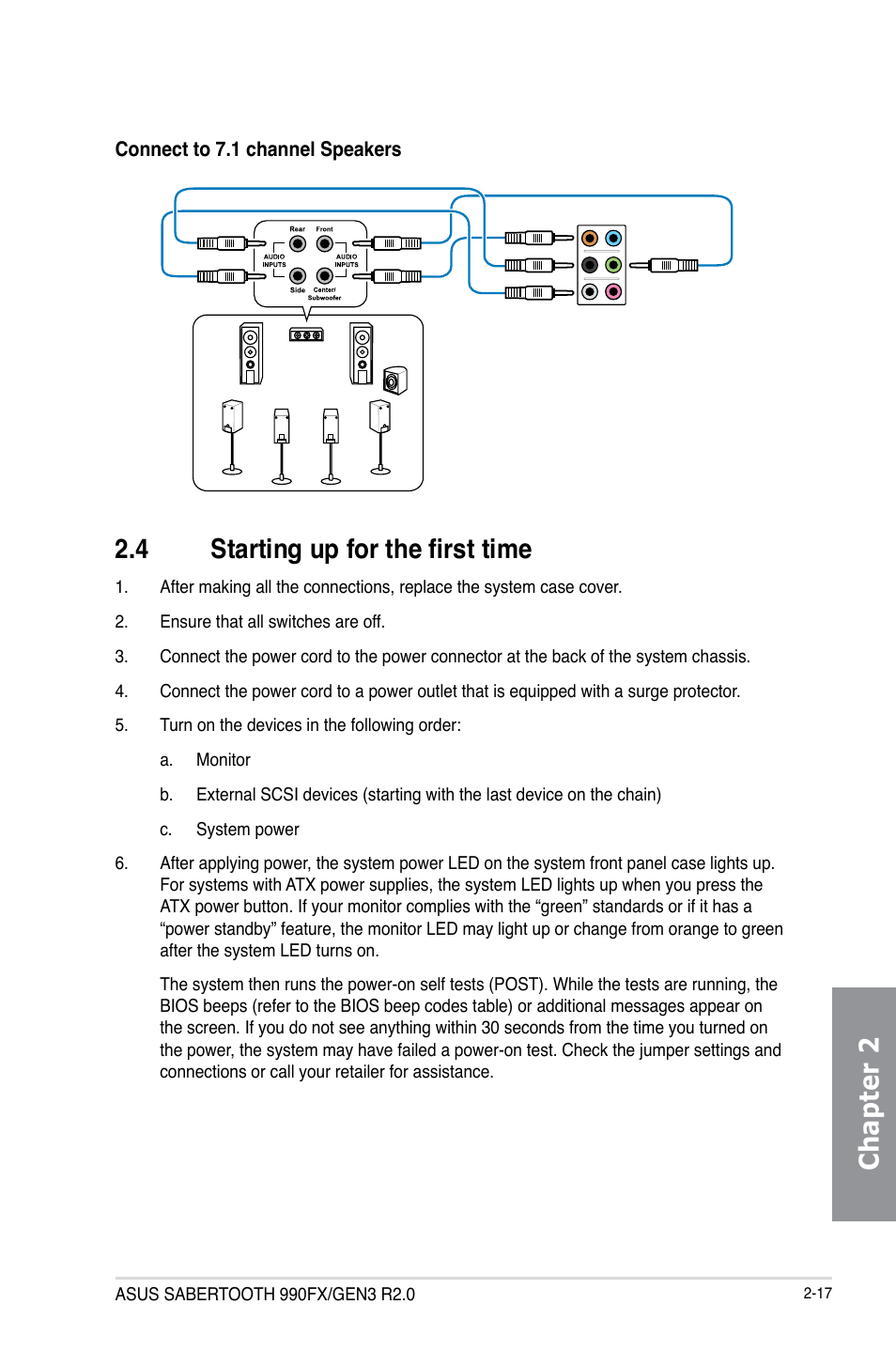 4 starting up for the first time, Starting up for the first time -17, Chapter 2 | Asus SABERTOOTH 990FX/GEN3 R2.0 User Manual | Page 69 / 184