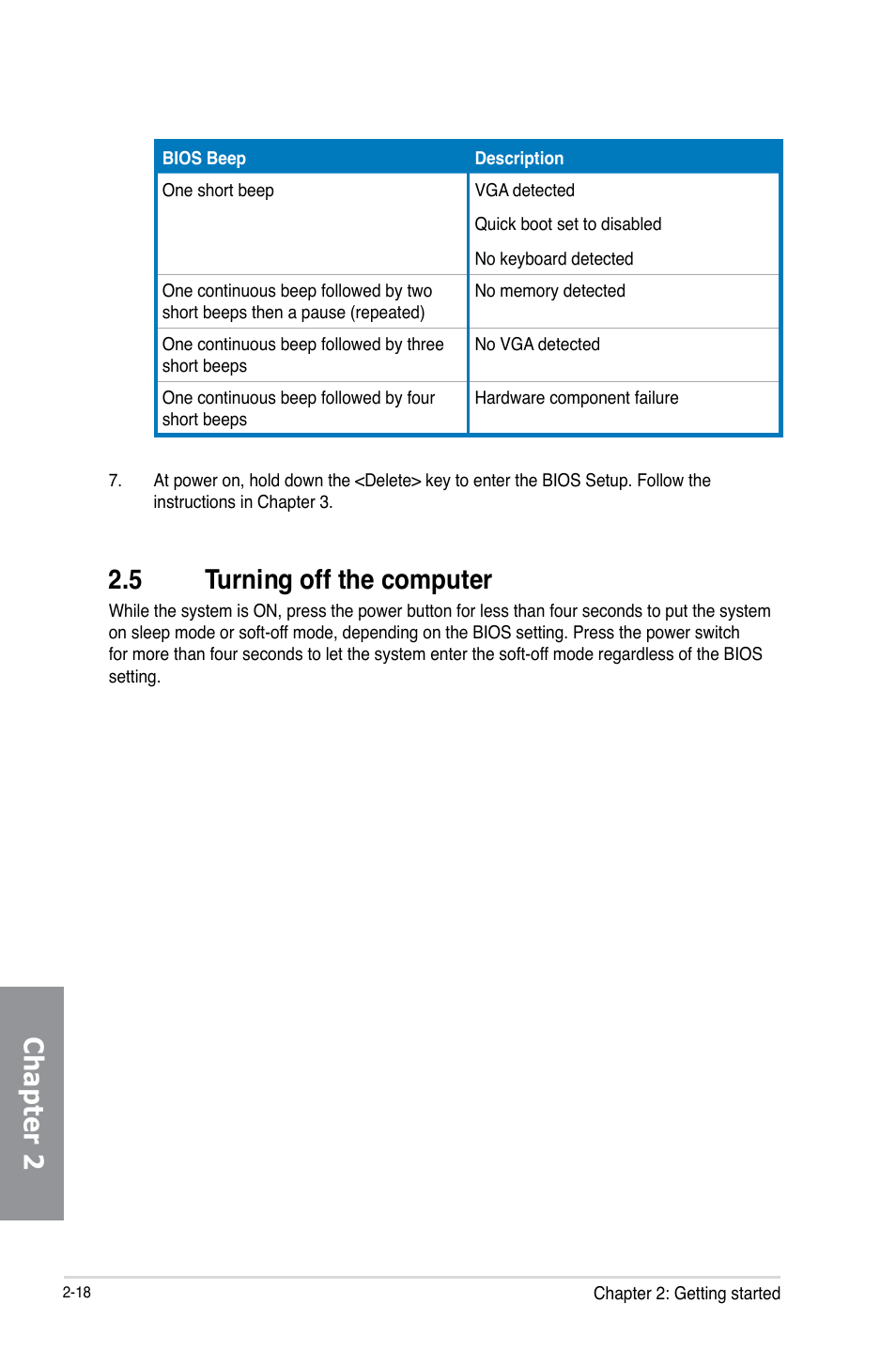 5 turning off the computer, Turning off the computer -18, Chapter 2 | Asus SABERTOOTH 990FX/GEN3 R2.0 User Manual | Page 70 / 184