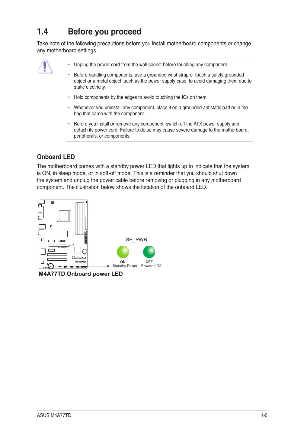 4 before you proceed, Before you proceed -5, Onboard led | Asus M4A77TD User Manual | Page 17 / 64