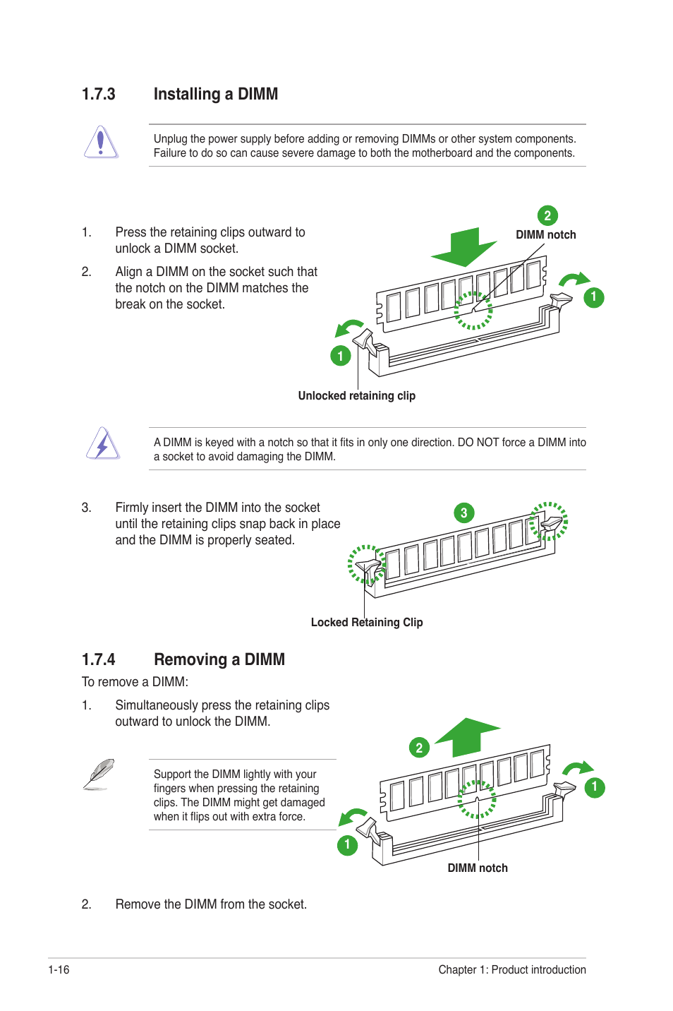 3 installing a dimm, 4 removing a dimm, Installing a dimm -16 | Removing a dimm -16 | Asus M4A77TD User Manual | Page 28 / 64