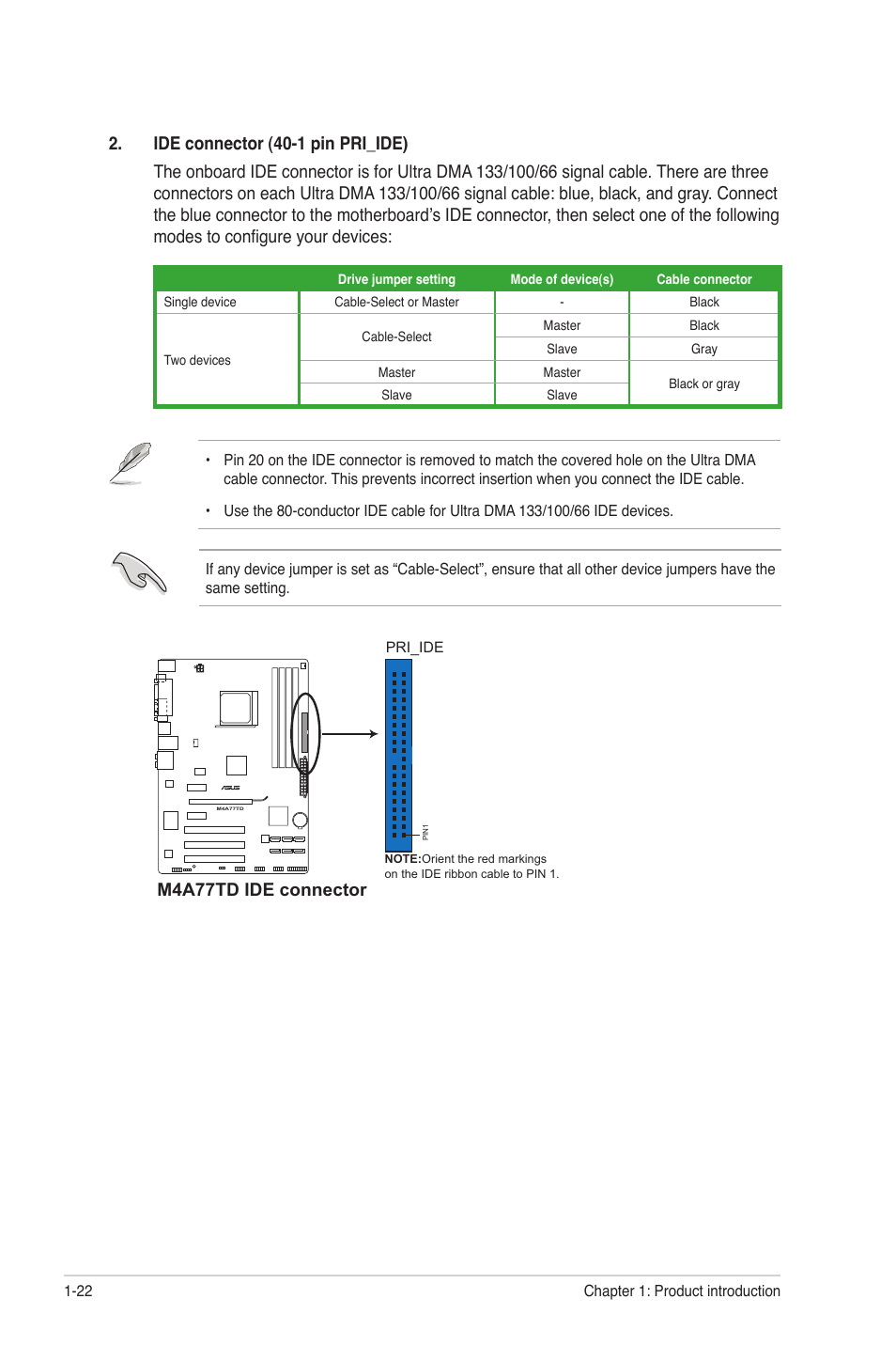 M4a77td ide connector | Asus M4A77TD User Manual | Page 34 / 64