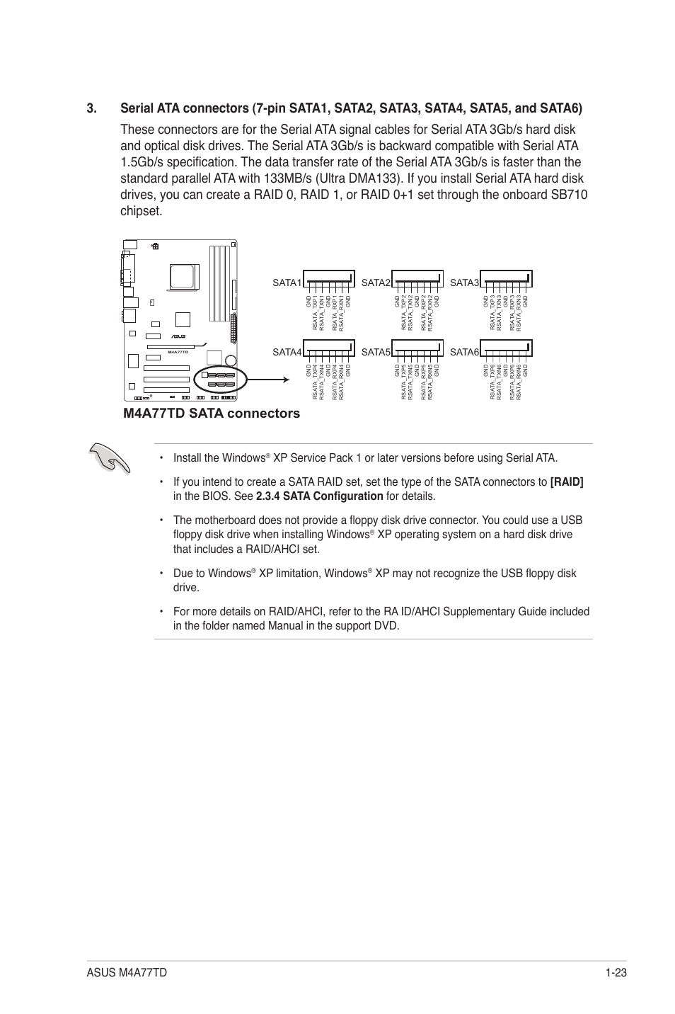 M4a77td sata connectors, Install the windows, Xp limitation, windows | Asus M4A77TD User Manual | Page 35 / 64