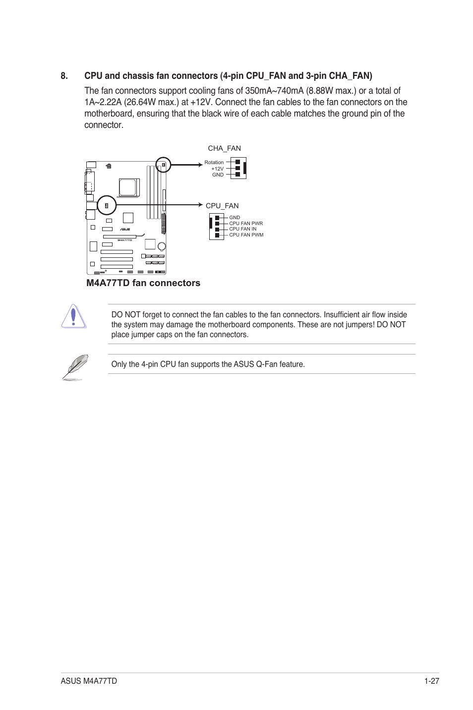 M4a77td fan connectors | Asus M4A77TD User Manual | Page 39 / 64