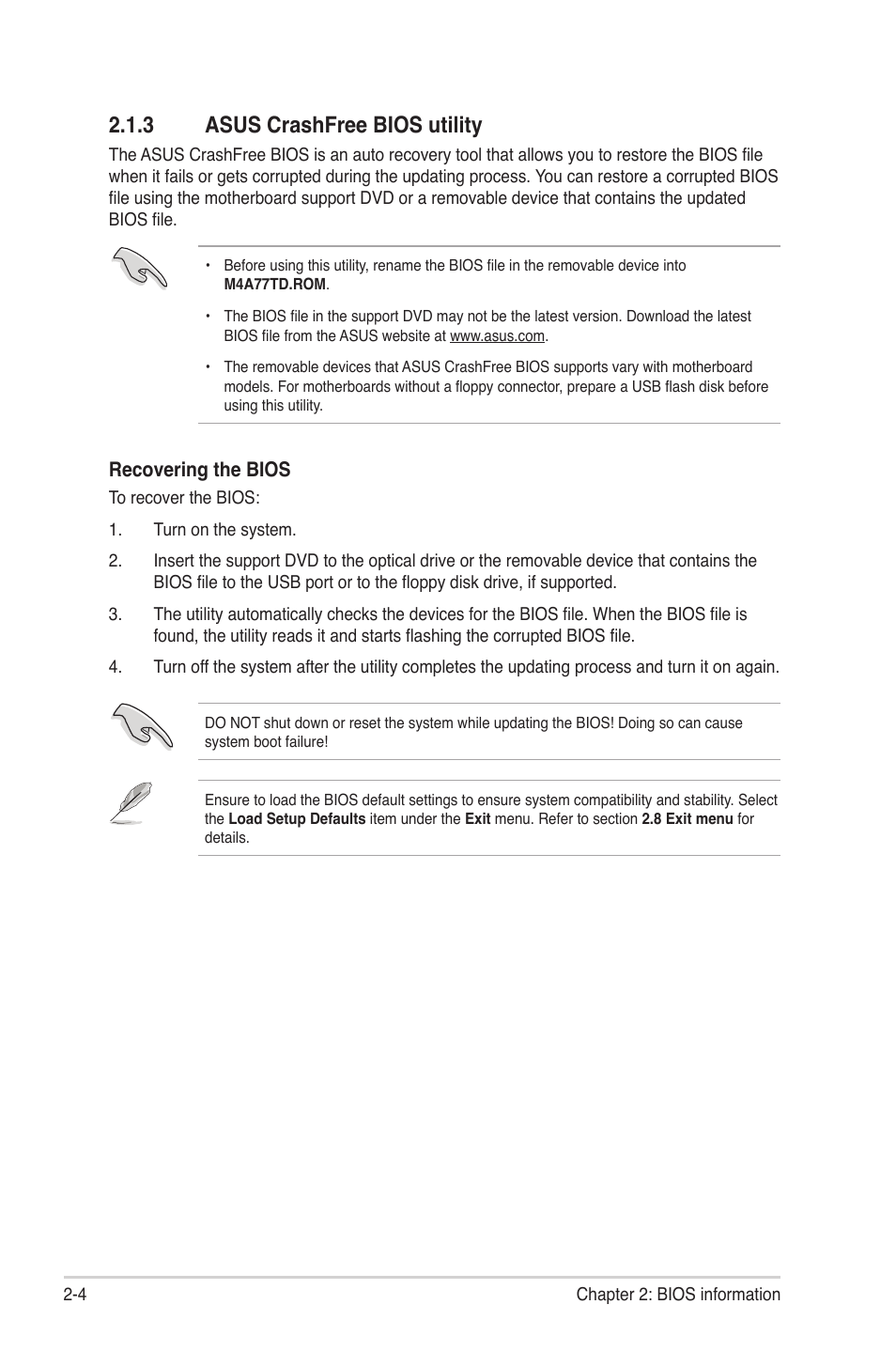 3 asus crashfree bios utility, Asus crashfree bios utility -4 | Asus M4A77TD User Manual | Page 44 / 64