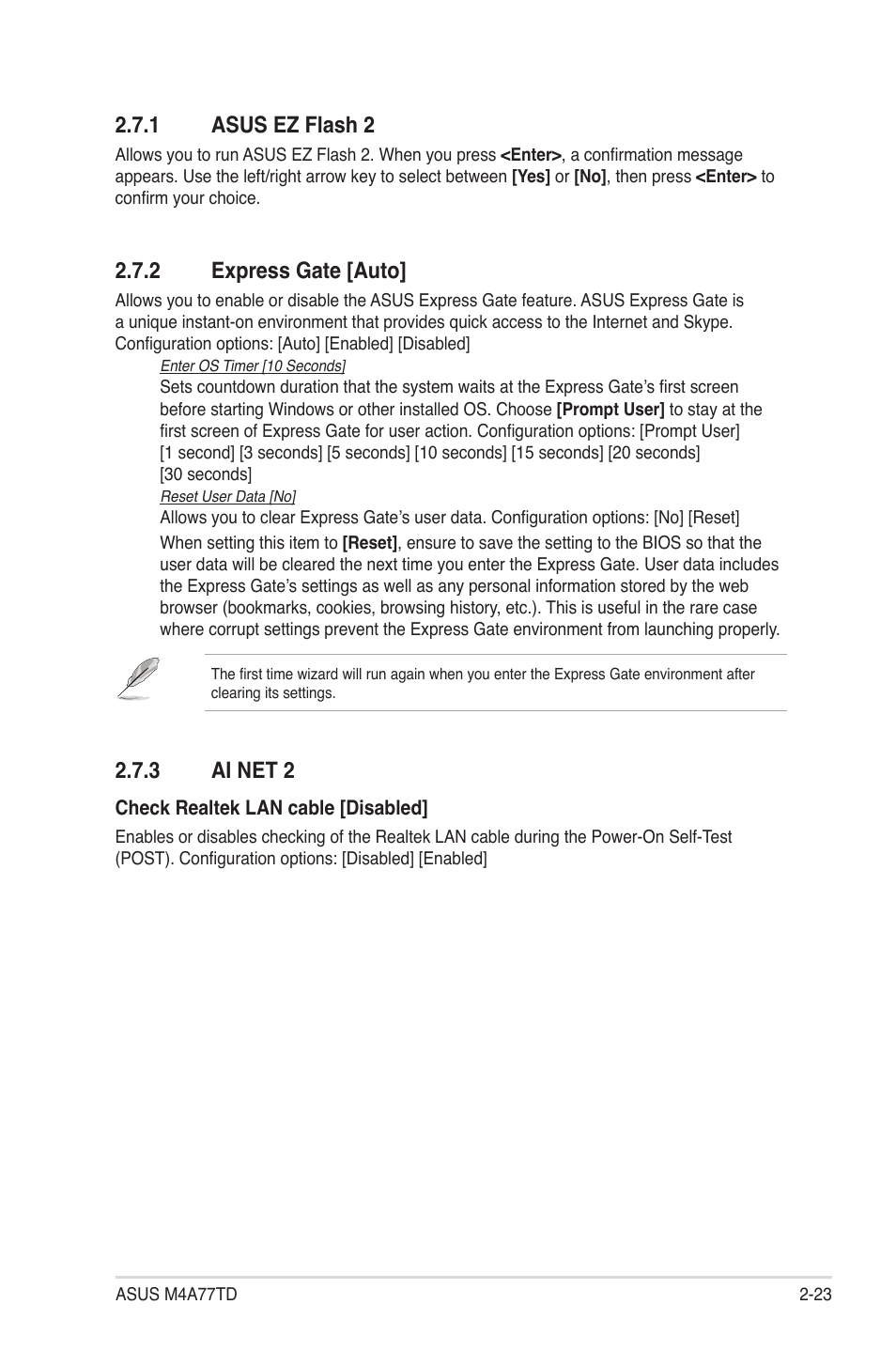 1 asus ez flash 2, 2 express gate, 3 ai net 2 | Asus ez flash 2 -23, Express gate -23, Ai net 2 -23, 2 express gate [auto | Asus M4A77TD User Manual | Page 63 / 64