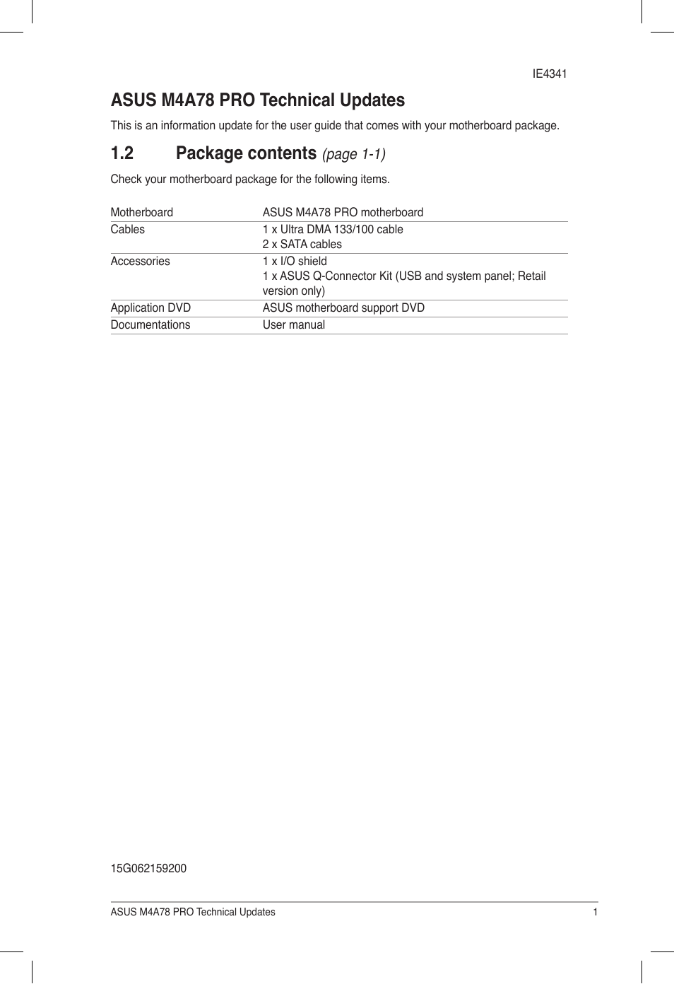 Asus M4A78 Pro User Manual | 1 page