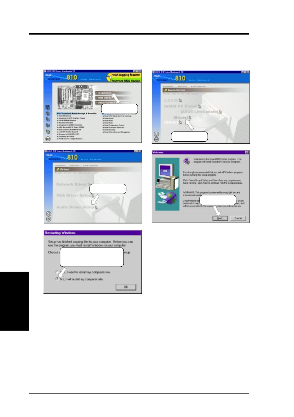 Software setup, 2 audio driver setup | Asus CUW User Manual | Page 94 / 128