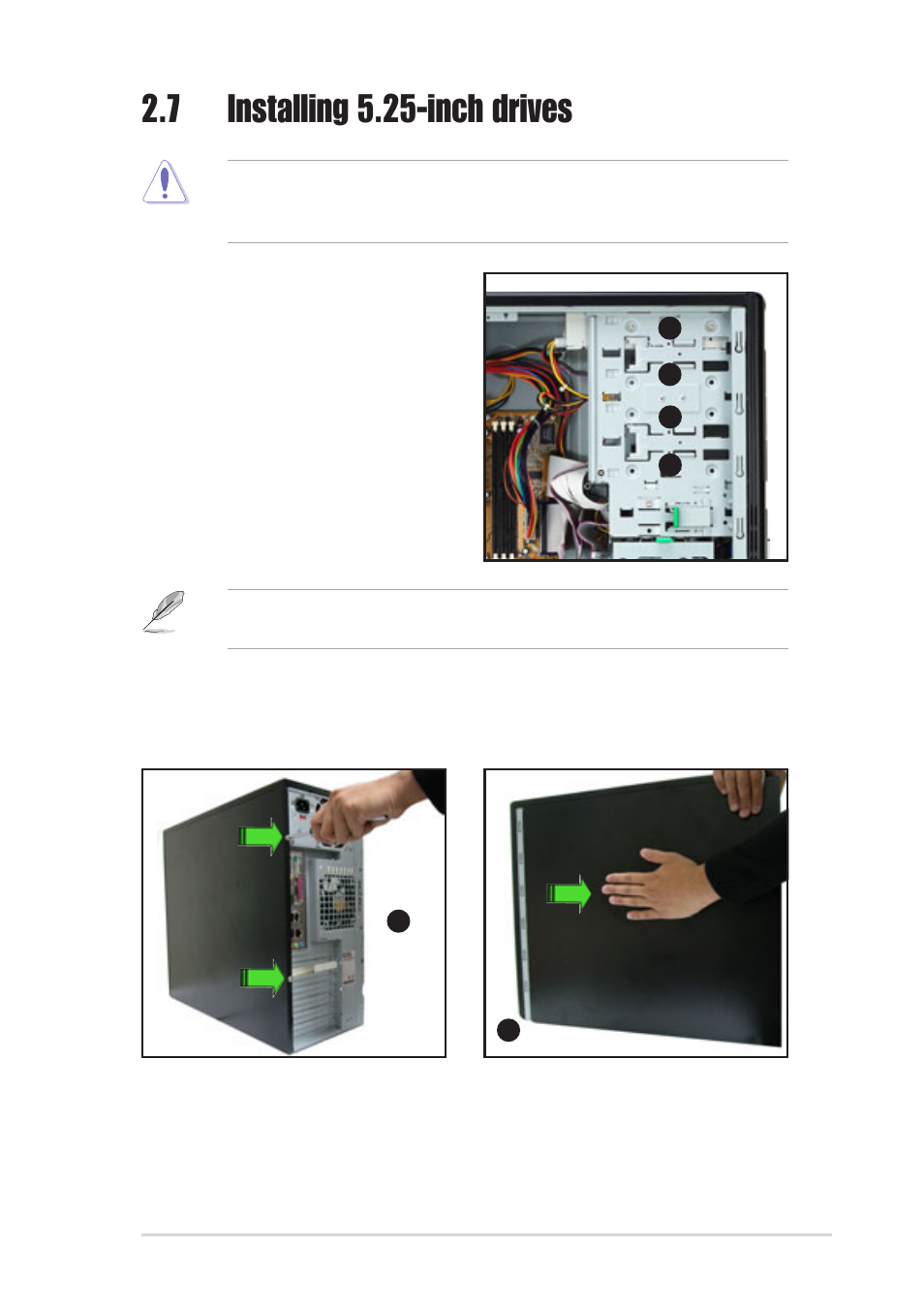 7 installing 5.25-inch drives, 1 removing the front panel cover | Asus AP120-E1 User Manual | Page 29 / 52