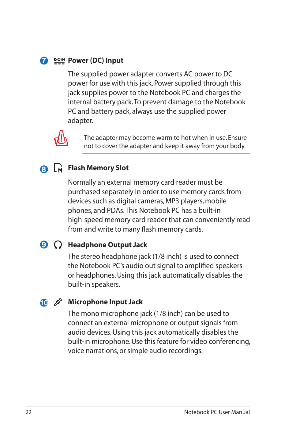 Asus X52JE User Manual | Page 22 / 110