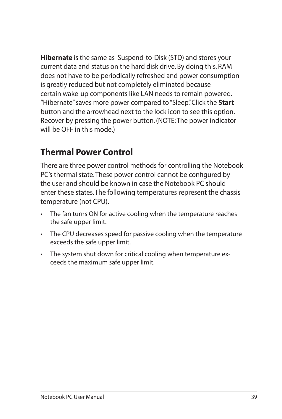 Thermal power control | Asus X52JE User Manual | Page 39 / 110