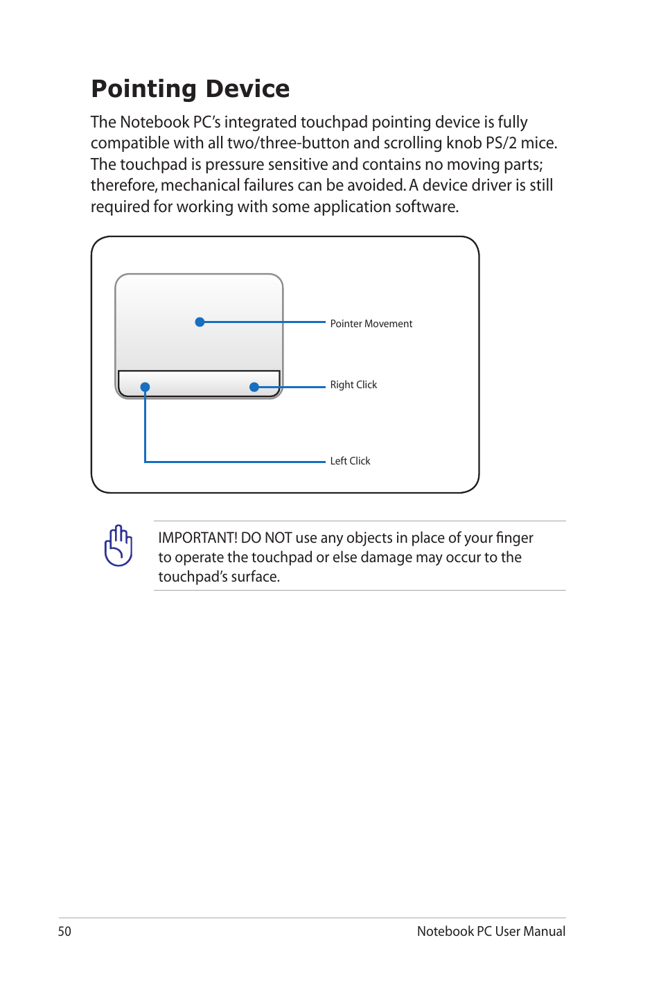 Pointing device | Asus X52JE User Manual | Page 50 / 110