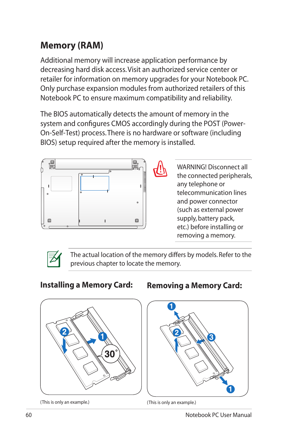 Memory (ram) | Asus X52JE User Manual | Page 60 / 110