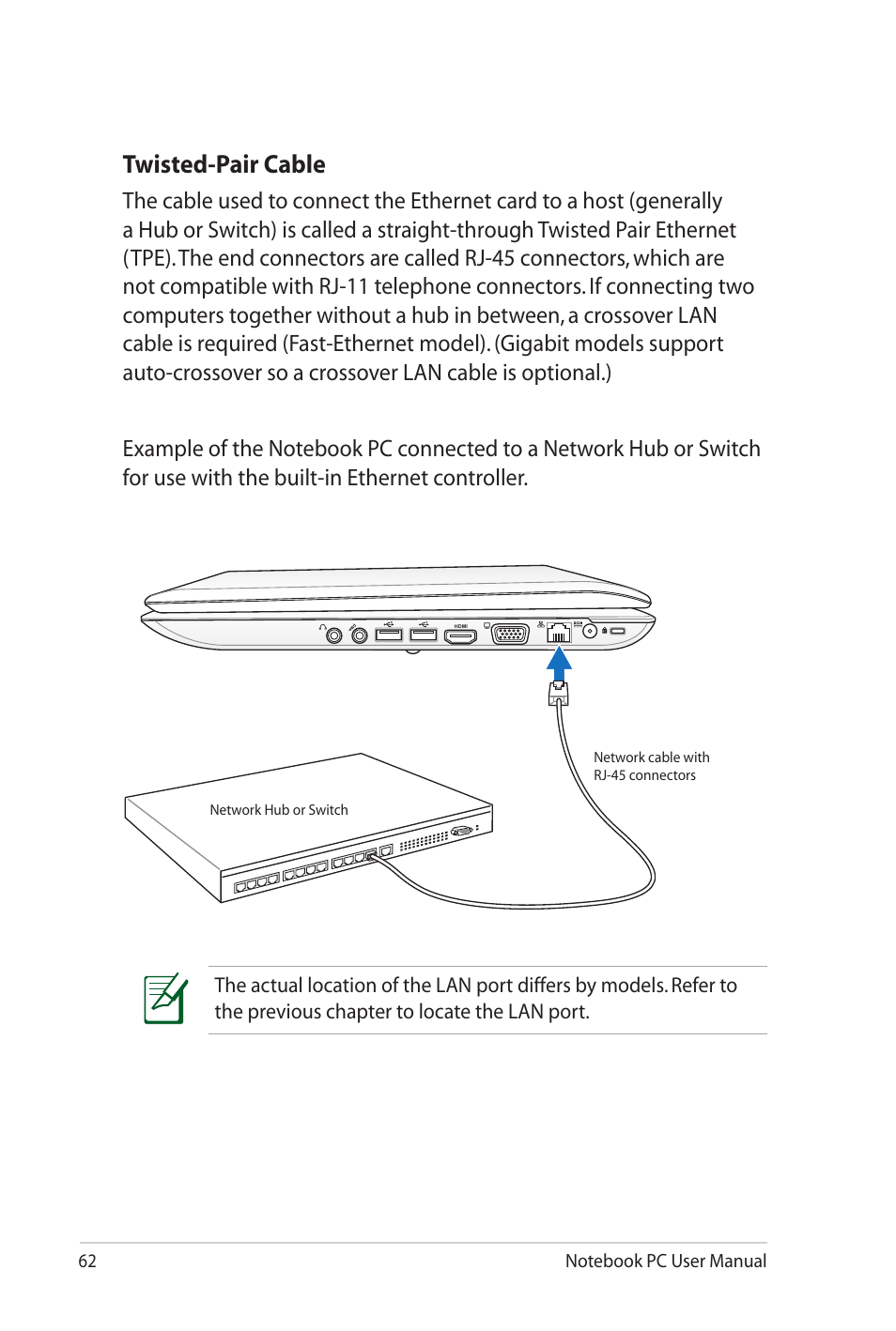 Twisted-pair cable | Asus X52JE User Manual | Page 62 / 110