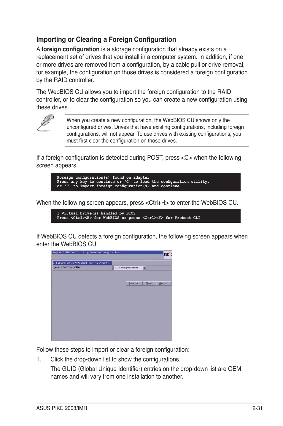 Importing or clearing a foreign configuration | Asus PIKE 2008/IMR User Manual | Page 45 / 72