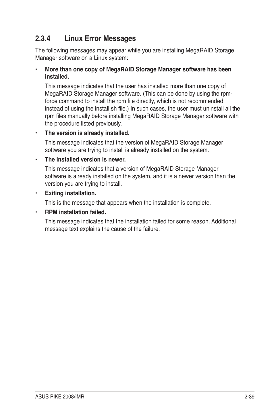 4 linux error messages, Linux error messages -39 | Asus PIKE 2008/IMR User Manual | Page 53 / 72