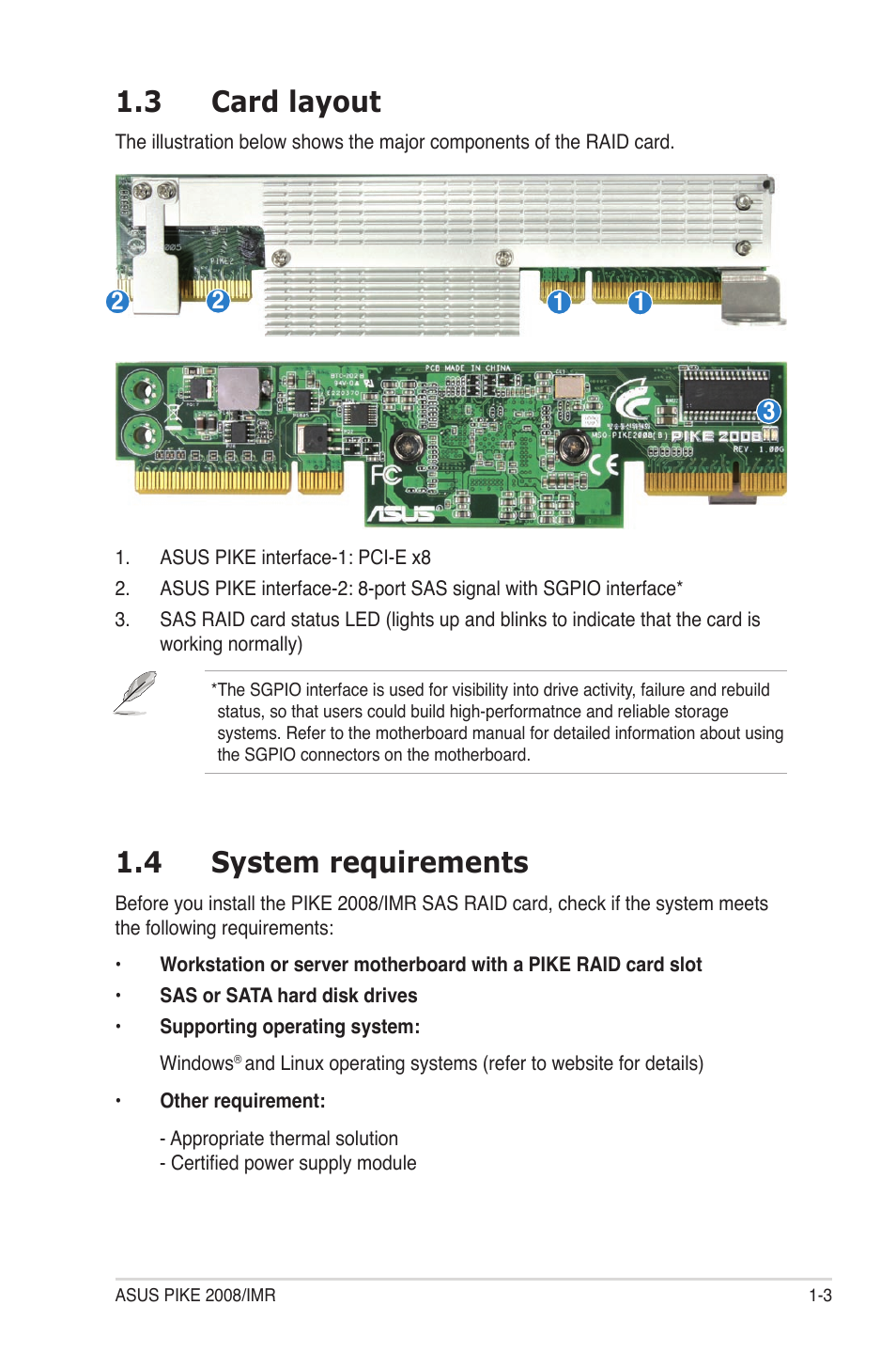 3 card layout, 4 system requirements, Card layout -3 | System requirements -3 | Asus PIKE 2008/IMR User Manual | Page 9 / 72