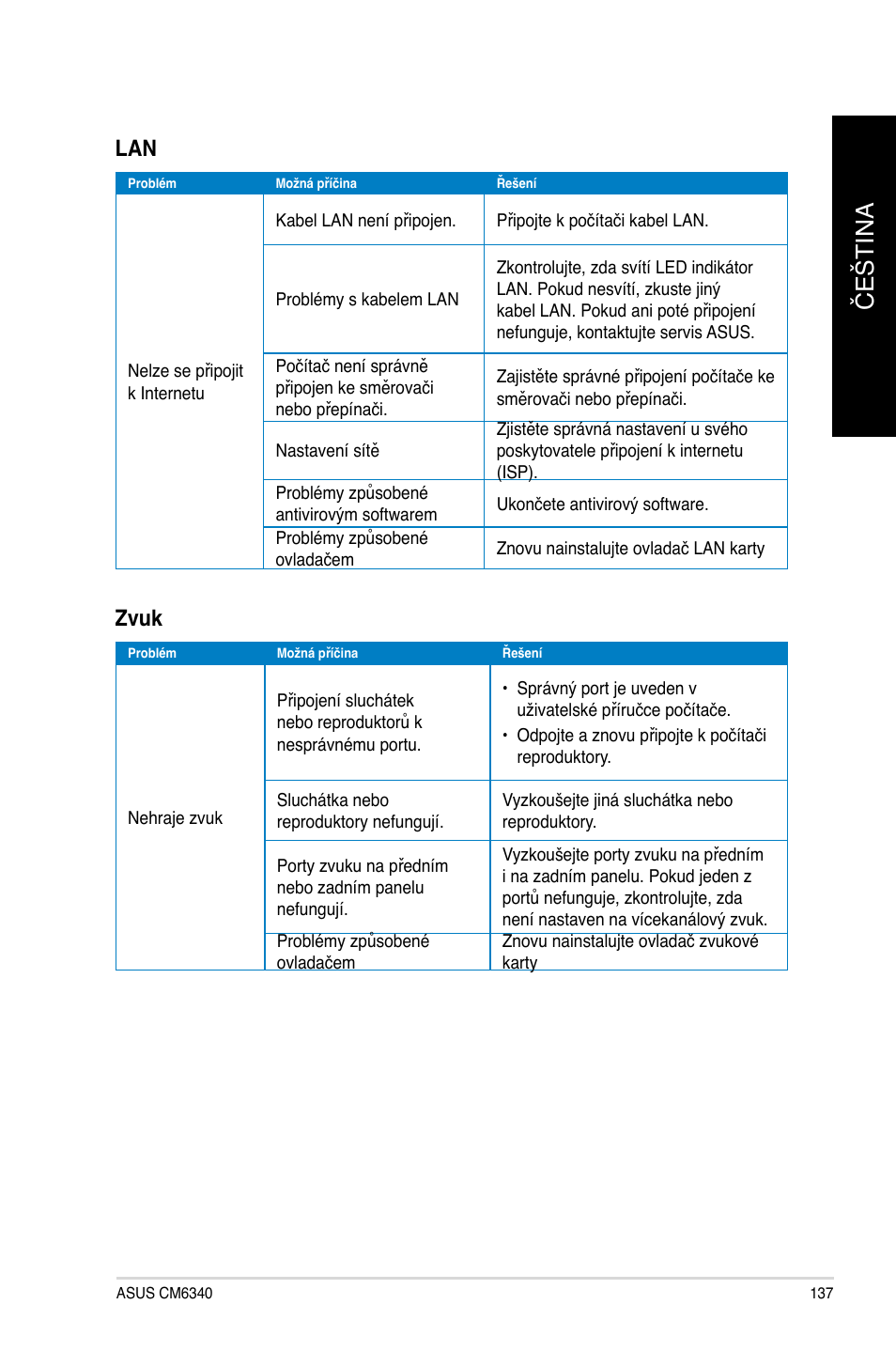 Čeština č eština, Zvuk | Asus CM6340 User Manual | Page 139 / 492