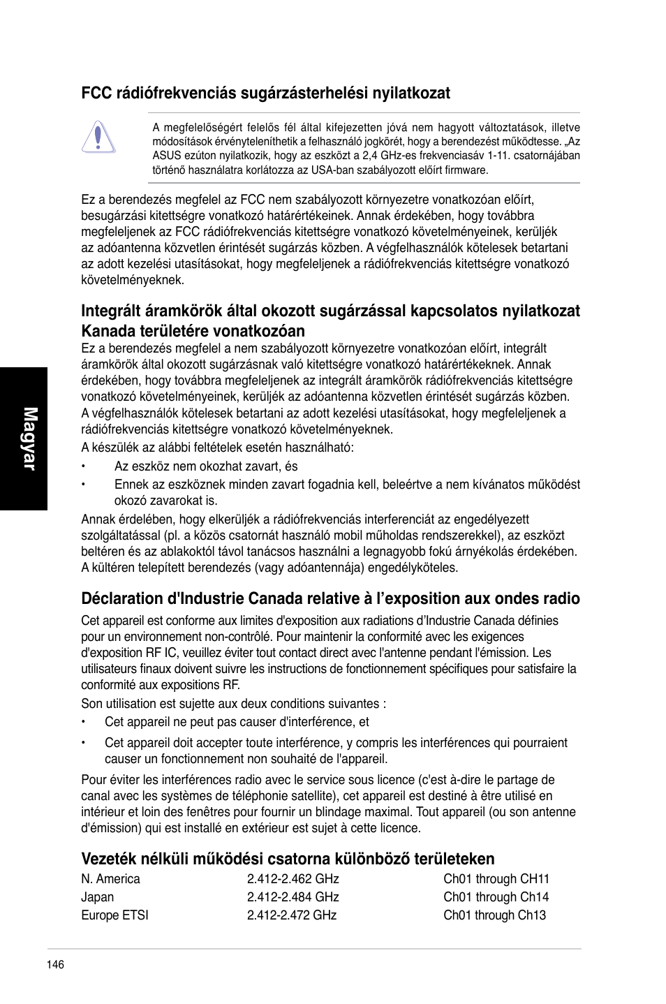 Magyar, Fcc rádiófrekvenciás sugárzásterhelési nyilatkozat | Asus CM6340 User Manual | Page 148 / 492