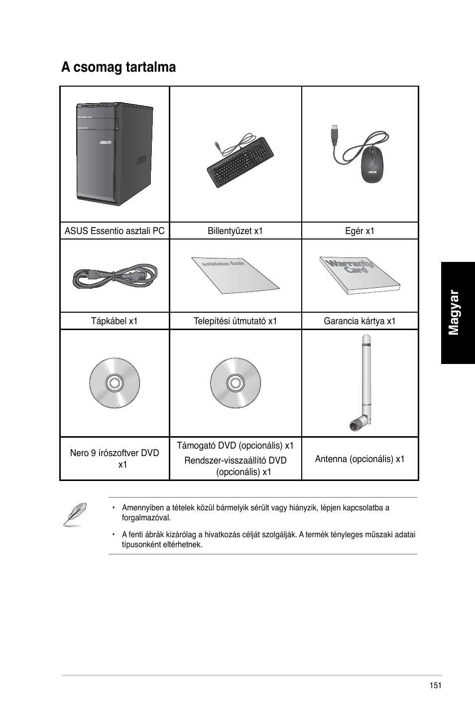 A csomag tartalma, Magyar | Asus CM6340 User Manual | Page 153 / 492