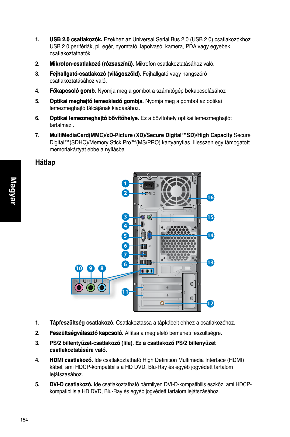 Magyar, Hátlap | Asus CM6340 User Manual | Page 156 / 492