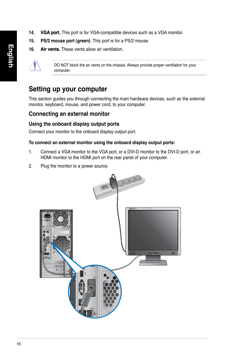 Setting up your computer, English | Asus CM6340 User Manual | Page 18 / 492