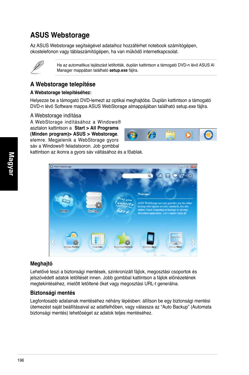 Asus webstorage, Magyar, A webstorage telepítése | Asus CM6340 User Manual | Page 198 / 492