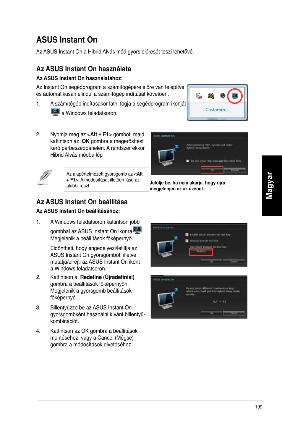 Asus instant on, Magyar, Az asus instant on használata | Az asus instant on beállítása | Asus CM6340 User Manual | Page 201 / 492