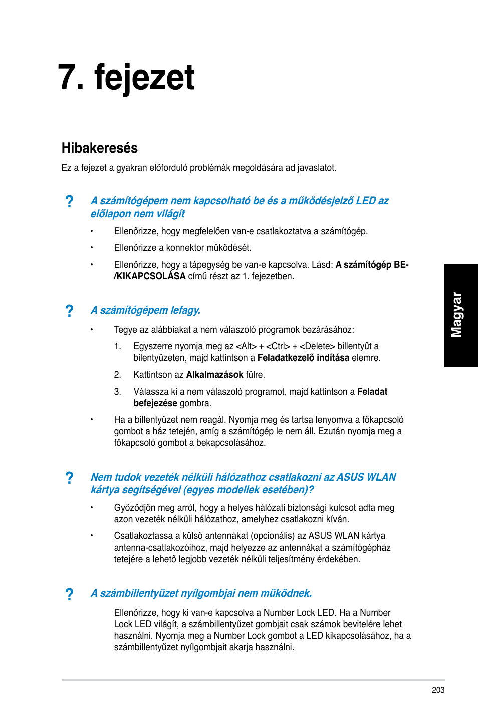 Fejezet, Hibakeresés, Fe�ezet | Magyar | Asus CM6340 User Manual | Page 205 / 492