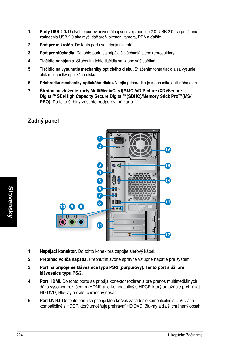 Slovensky, Zadný panel | Asus CM6340 User Manual | Page 226 / 492