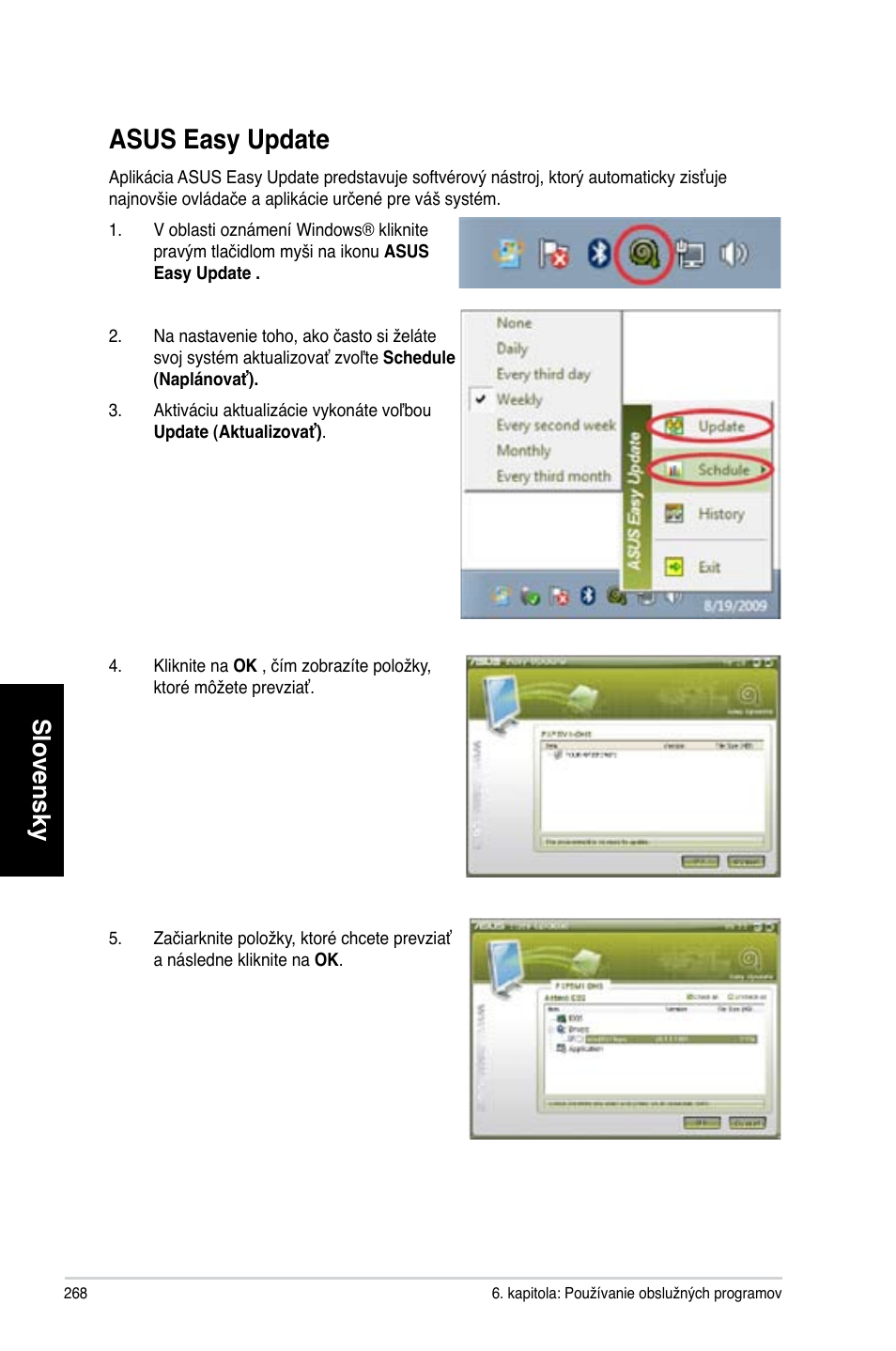 Asus easy update, Slovensky | Asus CM6340 User Manual | Page 270 / 492