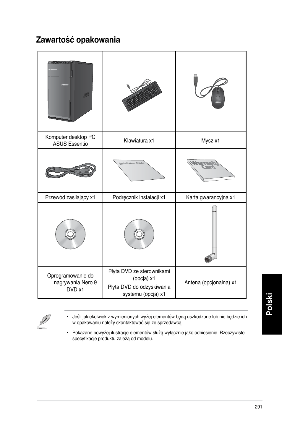 Zawartość opakowania, Polski | Asus CM6340 User Manual | Page 293 / 492