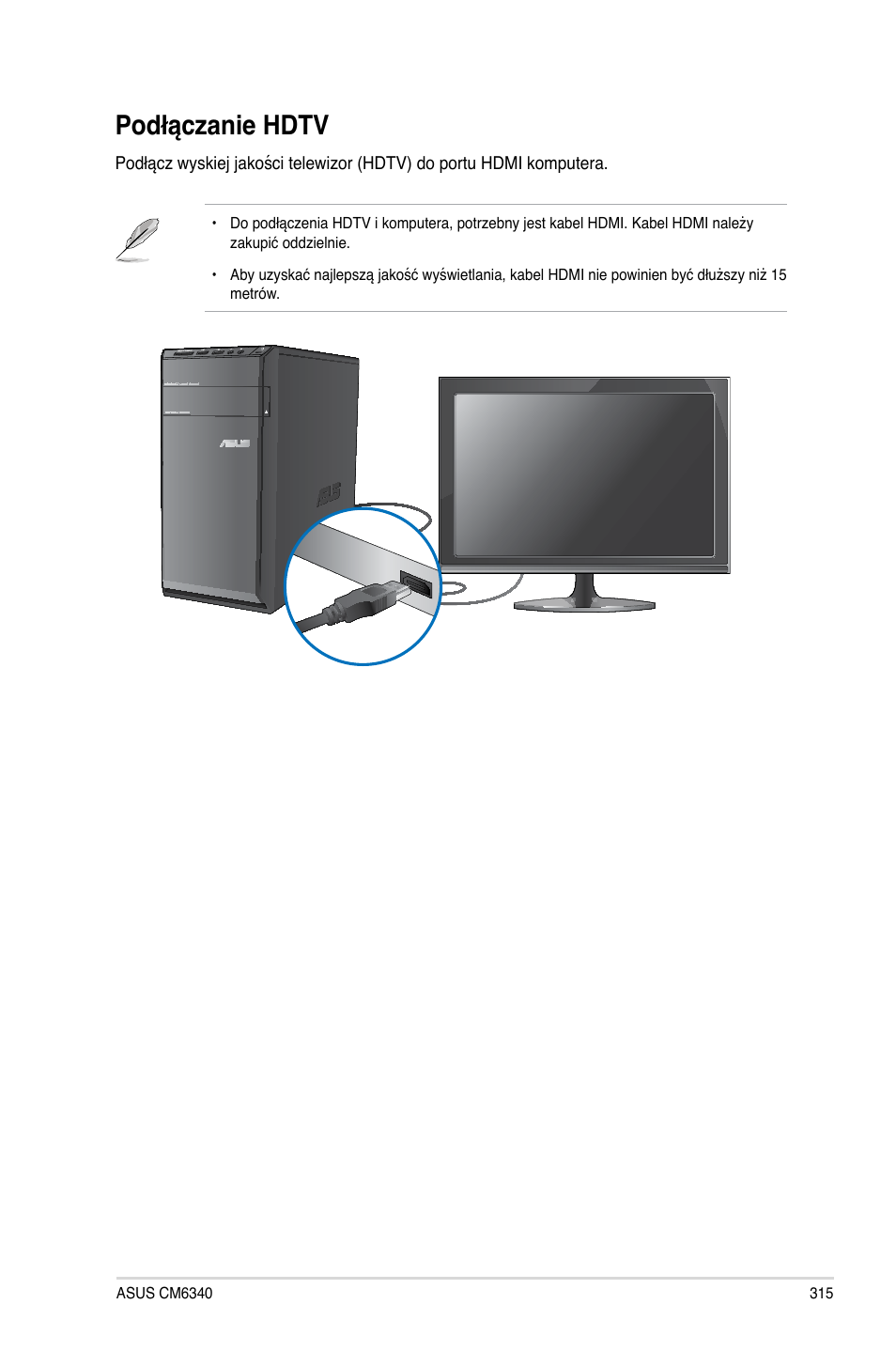 Podłączanie hdtv | Asus CM6340 User Manual | Page 317 / 492